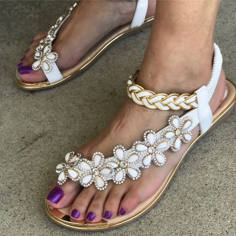 Restocked! Italina Light Green Flower Rhinestone Slingback Sandal